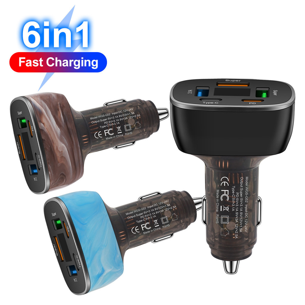 95W Five-in-One Four-Line Car Charger Fast Charge One สําหรับห้า 3USB+2PD Car Charger