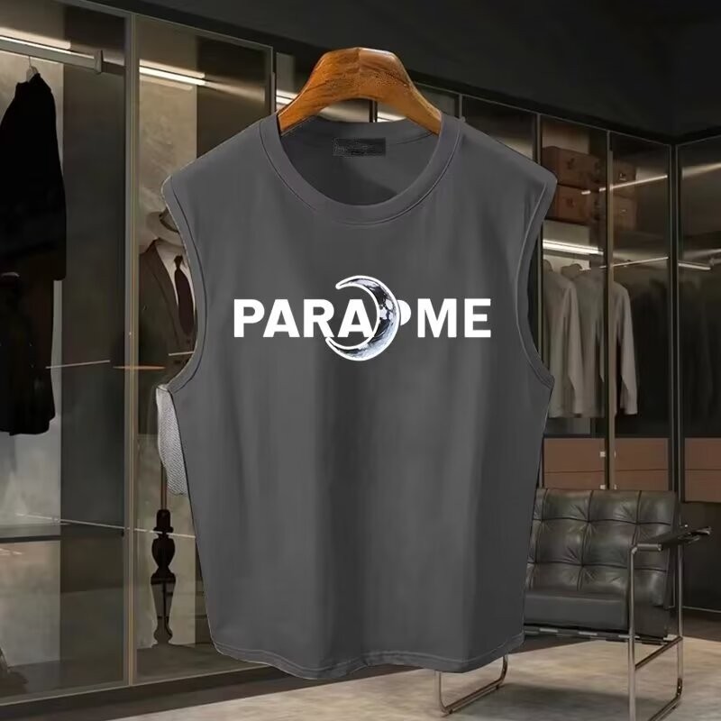 2025 NEW 2025 Heavyweight Pure Cotton Men's Vest Summer American Retro Crescent Print Sleeveless T-S