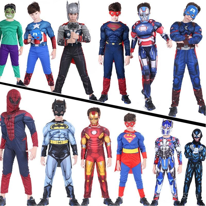 เครื่องแต่งกายCosplay ตัวละครโปรดสำหรับเด็ก Batman, Superman และSpiderman