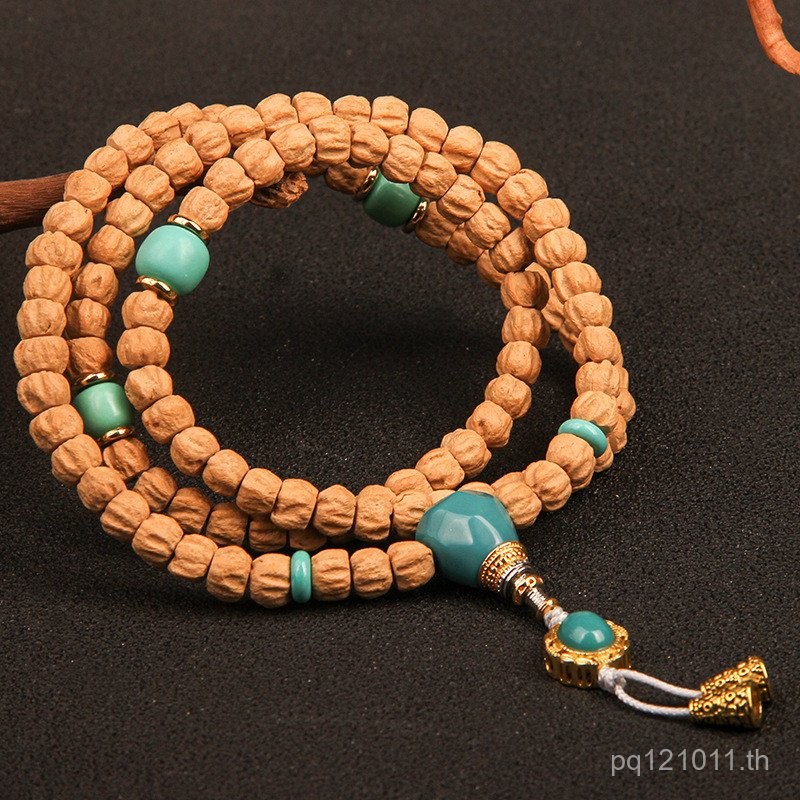 สร้อยข้อมือสไตล์ Grimace 108 เม็ด กับสร้อยข้อมือ Cypress Seed Turquoise พร้อมสร้อยคอ Zhen สำหรับสะสม