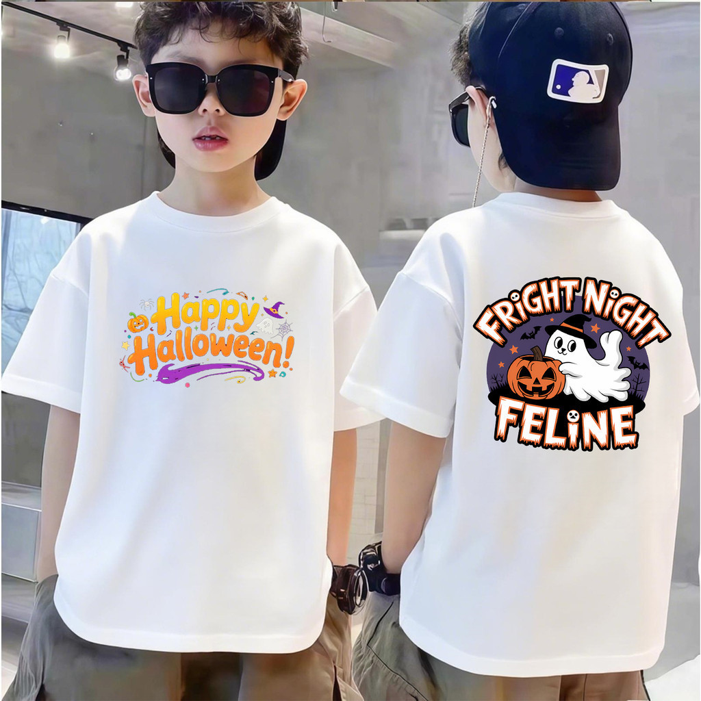 เสื้อฮาโลวีน Halloween labu comel hantu corak lengan pendek selesa kapas t-shirt