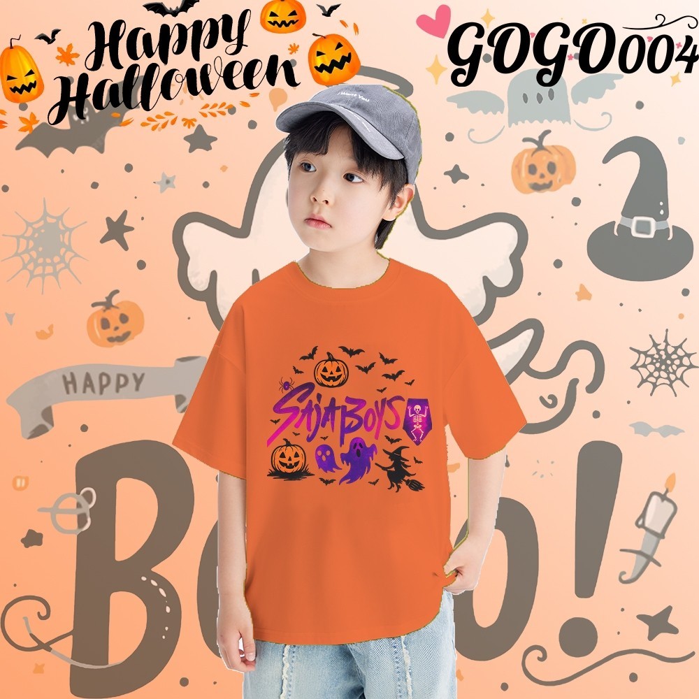 สยองขวัญฮาโลวีน & Kpop Demon Hunters เด็กเสื้อยืดผ้าฝ้ายพิมพ์ Baju Happy ฮาโลวีนแขนสั้น 015 o93O