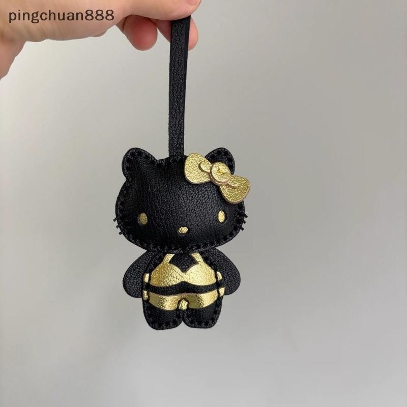 ปิงชวน888 1 ชิ้น ​​Creative KT Cat Bag Key ตกแต่งการ์ตูนน่ารักตัวอักษร HelloKitty Handmade จี้หนังวั