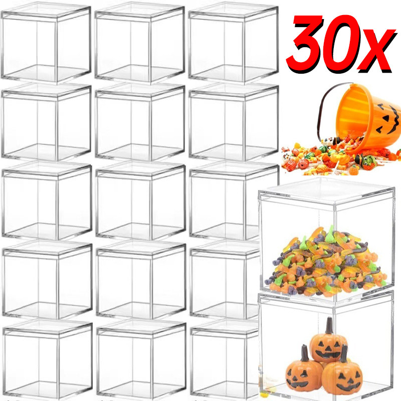 5/10/20/30ชิ้นพลาสติกใสกล่องเก็บขนม-ตาราง ลูกบาศก์ เครื่องประดับของขวัญแสดงกรณี