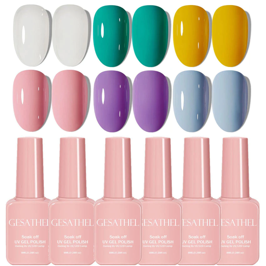 GESATHEL 6pcs สีเจล สีลูกแก้วคริสตัล ลูกปัดแก้วแมวยาทาเล็บตา สีลูกแก้ว เจลลูกแก้ว สีเจล ยกเซต 8 มล