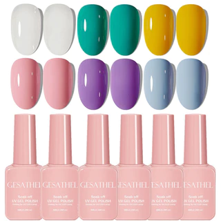 GESATHEL 6pcs สีเจล สีลูกแก้วคริสตัล ลูกปัดแก้วแมวยาทาเล็บตา สีลูกแก้ว เจลลูกแก้ว สีเจล ยกเซต 8 มล