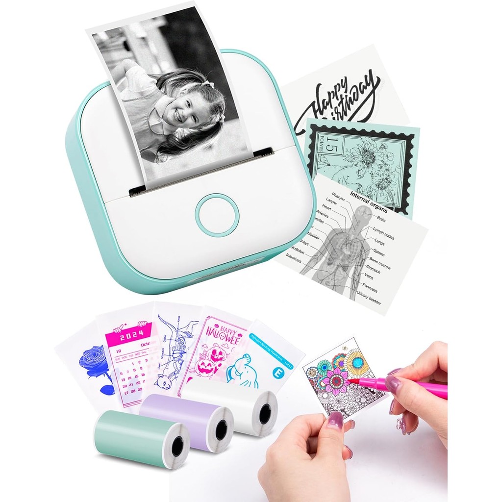 Memoking Sticker Printer-T02 Mini Printer Printing Pod Portable Hot Ink Sticker Machine Bluetooth Po