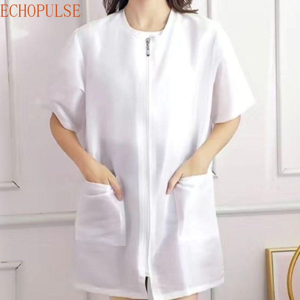 เสียงสะท้อนร้านตัดผมเสื้อผ้าทํางาน,ไม่ติดผมสั้น/แขนยาวร้านทําผมเครื่องแบบ,สากลโพลีเอสเตอร์ง่ายซิประบายอากาศช่างทําผมเสื้อคลุมร้านเสริมสวย