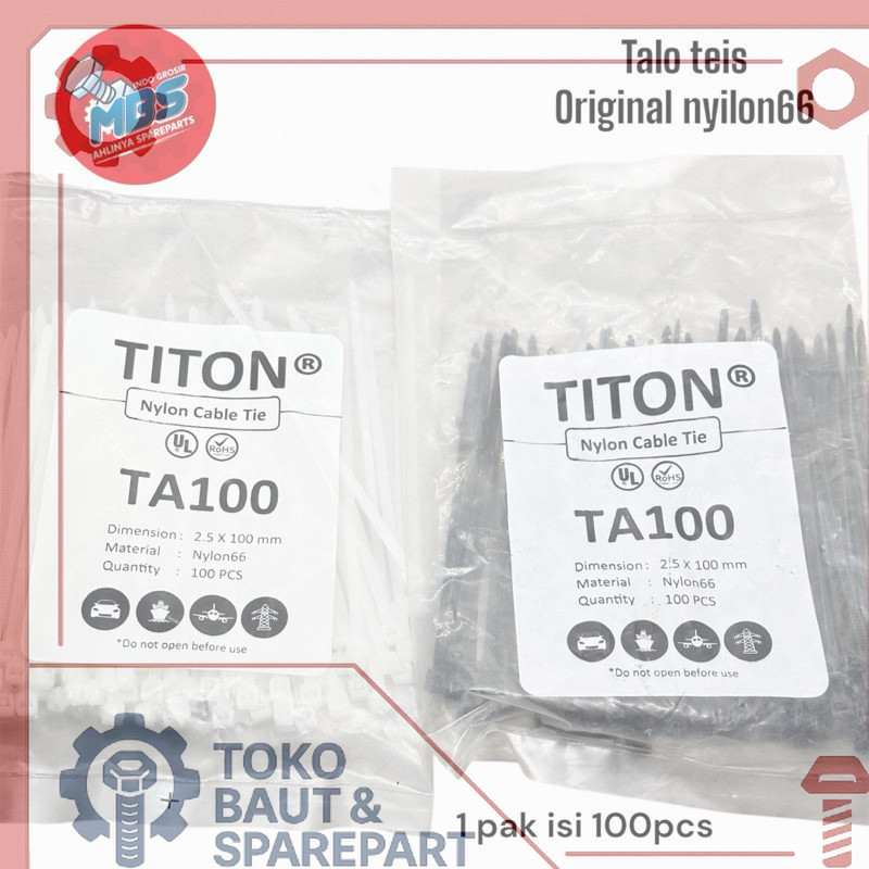 TITON Nylon66 Cable Tie TA100 1 แพ็คบรรจุ 100 ชิ้นสีดําและสีขาวสายผูก 2.5x100