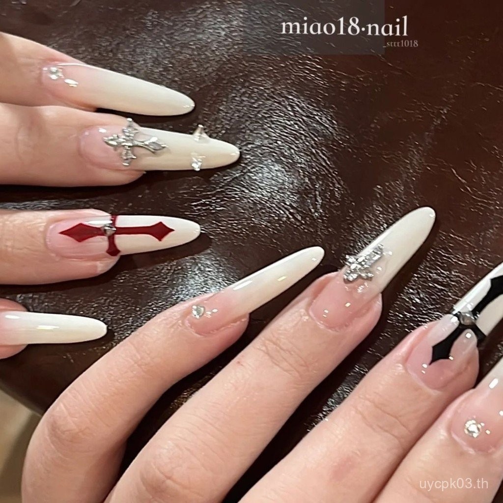 ราคากิจกรรม Hot Girl Handmade Nails Wear High-End Handmade Temperament Gradient Sweet Cool Cross Mil