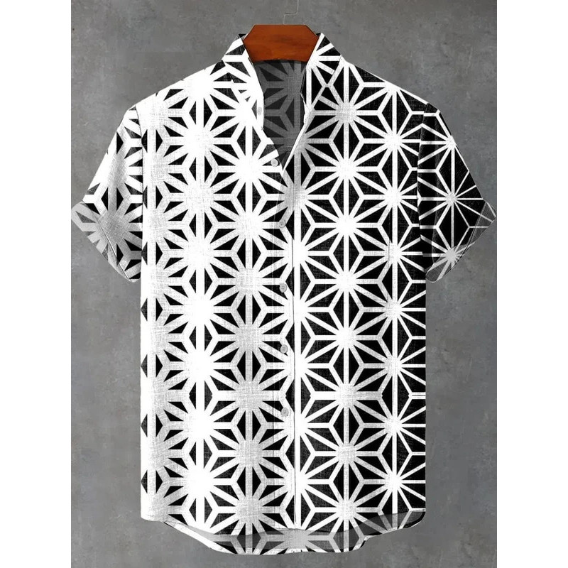 เสื้อยืดแขนสั้นสำหรับผู้ชาย ลายดาวบนพื้นหลังสีดำและขาว ทำจากผ้าลินิน สวมใส่ง่ายในฤดูร้อน ราคา ถูกที่สุด ดีลบีเคเค แกลเลอรีภาพที่ 2