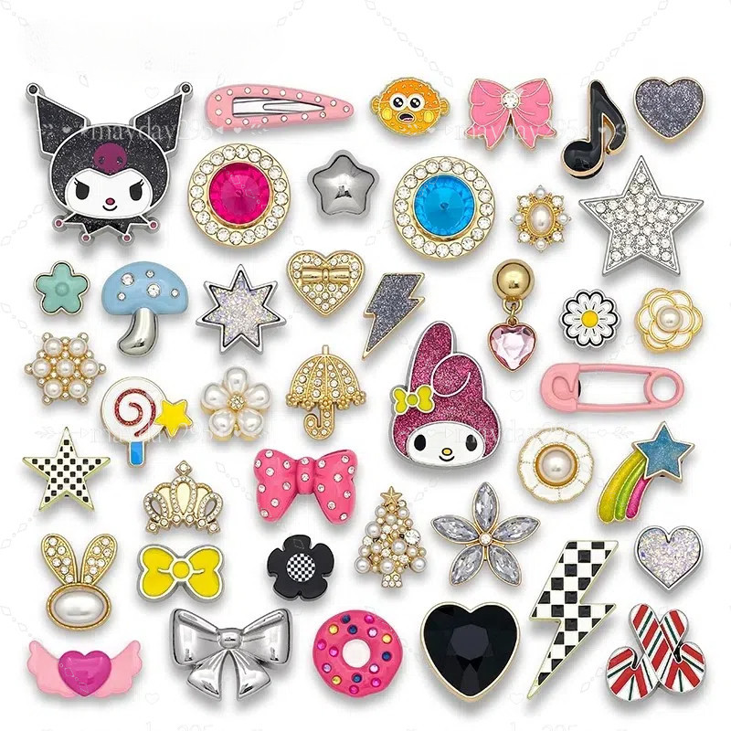 Shoe Charms Metal อุปกรณ์เสริมรองเท้า ลายดอกไม้มุกโลหะ สำหรับตกแต่ง