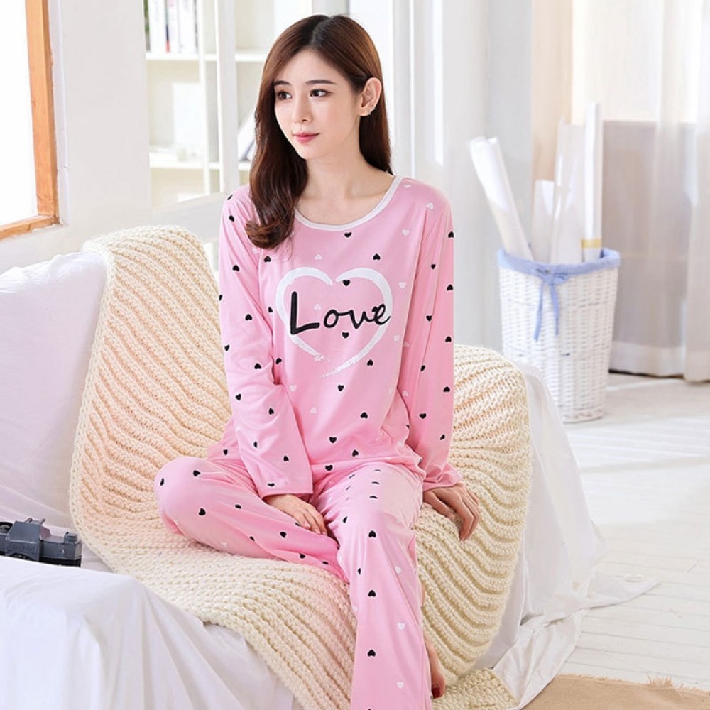 Spring and Autumn large size pajamas loose Korean-style cartoon pullover long-sleeved students wear 