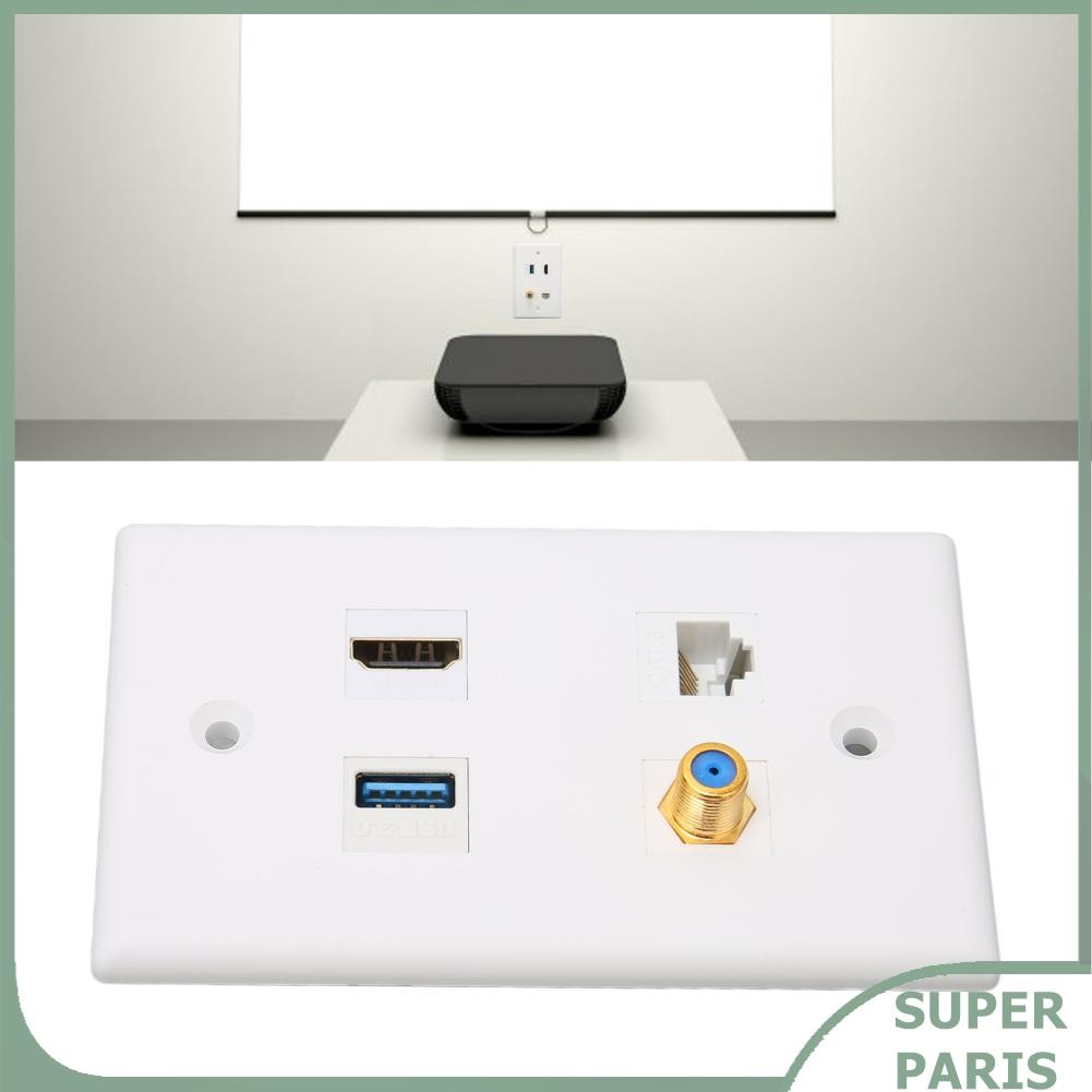 Superparis Superparis 4 พอร์ต HDMI Coax Ethernet Wall Plate USB 3.0 TV F ประเภท RJ45 Media Outlet Ca