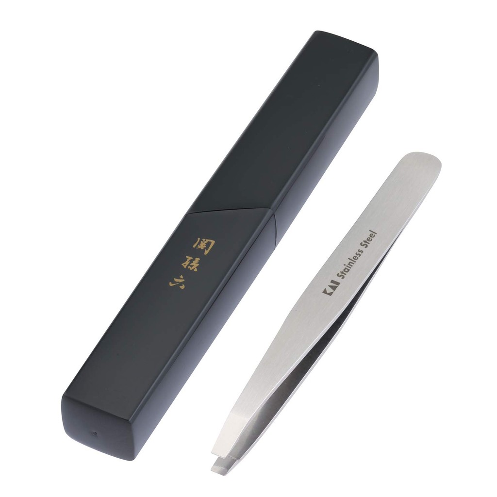 KAI Seki Magoroku Premium Slanted Tweezers with Storage Case - Made in Japan