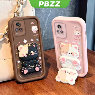 เคสสําหรับ vivo v20 PRO v20se v23e v23 v21 v21e 5G เคสโทรศัพท์ Softcase ซิลิโคนกันกระแทกใหม่ออกแบบความงามพร้อมที่วาง 360° กระจกแต่งหน้า แมวน่ารัก สําหรับเด็กผู้หญิง JTXMMZJ