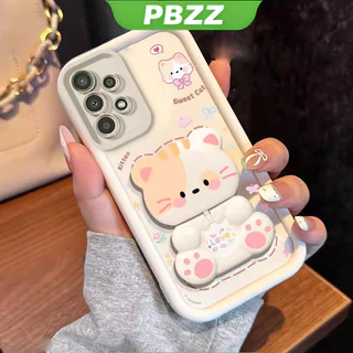 SAMSUNG เคสสําหรับSAMSUNG A13 5G A13 4G A32 4G A32 5G a23 5Gเคสโทรศัพท์Softcaseกันกระแทกออกแบบใหม่ความงามพร้อมตัวยึด 360° กระจกแต่งหน้า แมวน่ารัก สําหรับเด็กผู้หญิง JTXMMZJ