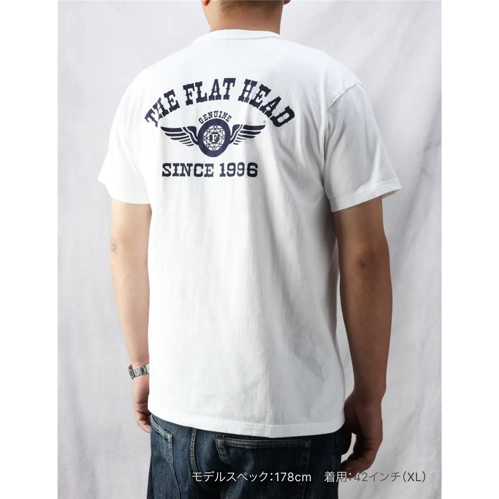 ผู้ชายและผู้หญิงในสต็อก เสื้อยืดแขนสั้นผ้าฝ้ายแท้พิมพ์ลาย The FLAT HEAD 4778