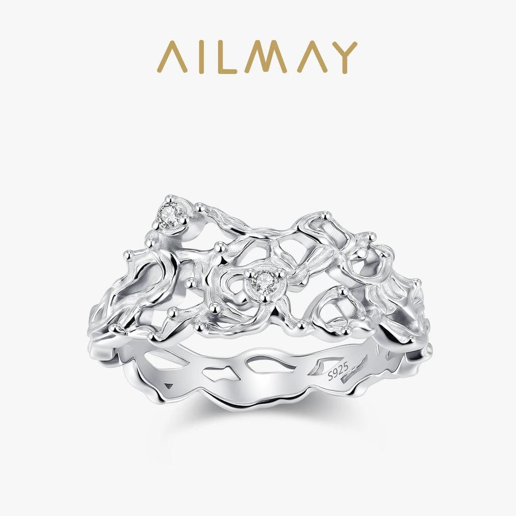 Ailmay 925 เงินสเตอร์ลิงแกะสลัก Hollow-out Leaf สาขาแหวนสําหรับผู้หญิงเครื่องประดับ Fine ของขวัญ