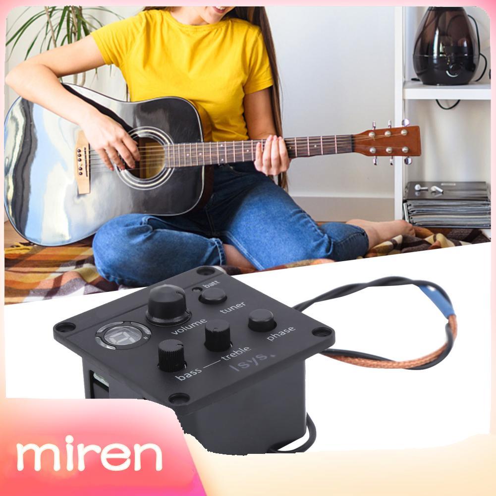 Miren-th ทั่วไป CFTGIW ปิ๊กอัพกีต้าร์โปร่ง Preamps EQ พร้อม LED Bass & TREBLE ควบคุม 2-Band 2-Channel Solid State Connector เครื่องขยายเสียงสีดำ