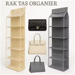 Rak Tas Gantung Resleting Alas Triplek 6 Susun Jumbo Polos Mika Tebal Bahan Premium