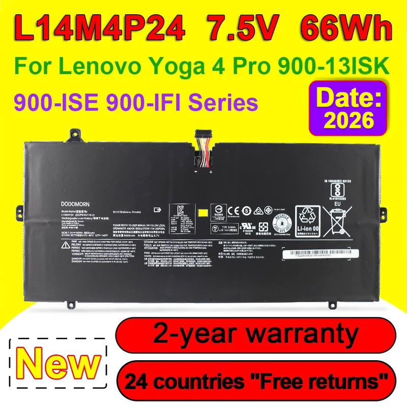 L14M4P24 สําหรับ Lenovo โยคะ 4 Pro 900-13ISK 900-ISE 900-IFI Series แบตเตอรี่แล็ปท็อป L14L4P24 7.5V 