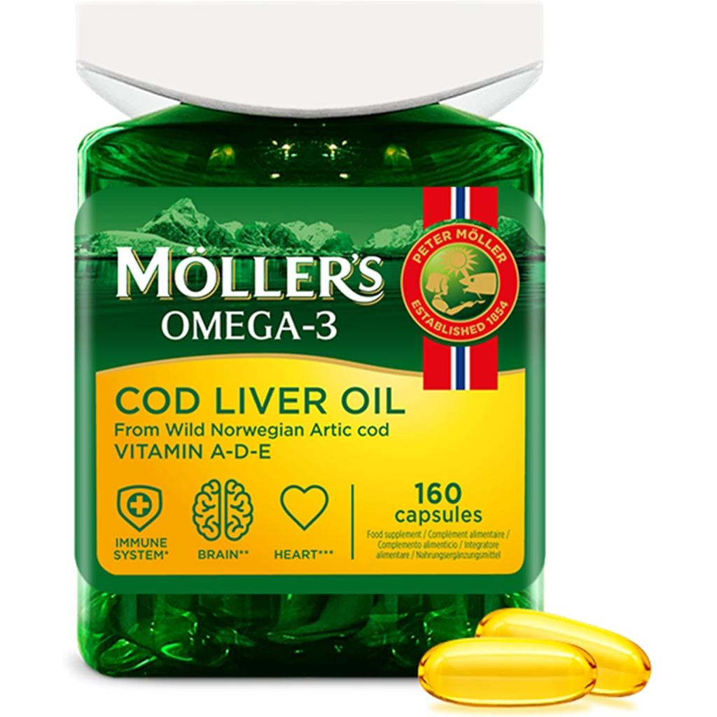 Moller  ® | แคปซูลน้ํามันตับปลา | Omega 3 Fatty Acids DHA & EPA, ประกอบด้วยวิตามิน A, D & E, รองรับร