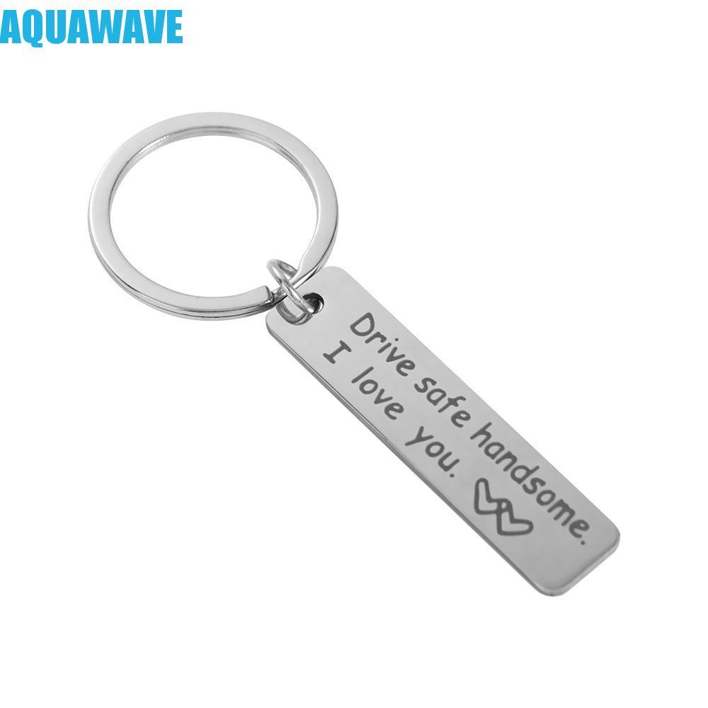 AQUAWAVE แหวนกุญแจรถแกะสลัก, Lucky Double Sided Mirror Polishing Drive Safe Keychain, Best Wishes St