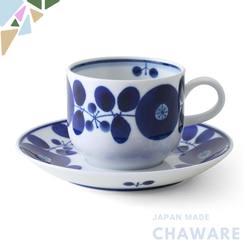 Hakusan Ceramic Coffee Cup and Saucer Set in Blue Bloom, 200ml Capacity, Dimensions: 7.5x6cm Cup, 14