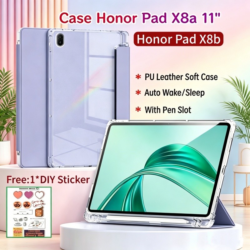 เคส Honor Pad X8a 11 นิ้วพร้อมช่องเสียบปากกาโปร่งใสด้านหลังเคสแม่เหล็ก Honor Pad X8b 11 นิ้ว