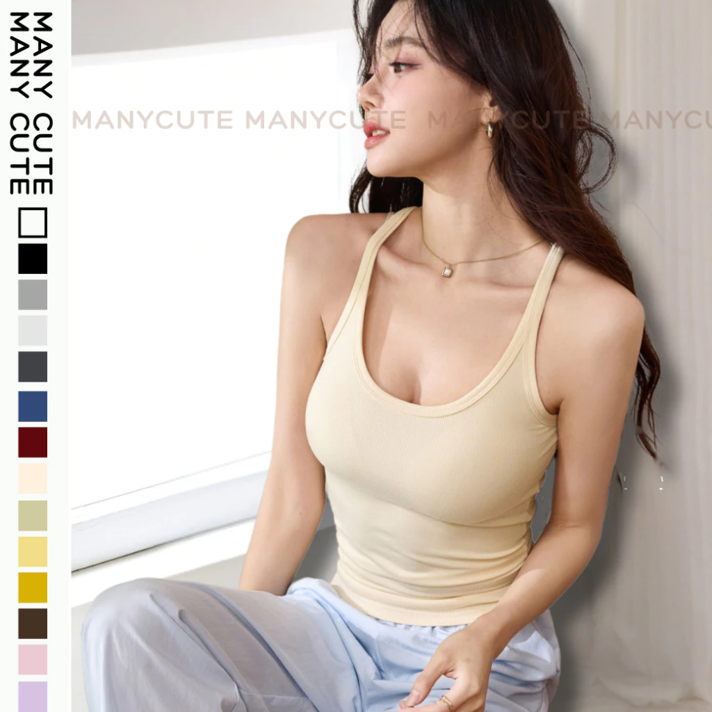 เสื้อกล้ามเว้าไหล่ ผ้าร่อง นุ่ม ยืดหยุ่นใส่สบาย เสื้อกล้ามเว้าแขน เสื้อสายเดี่ยว มี 14 สี Manycute
