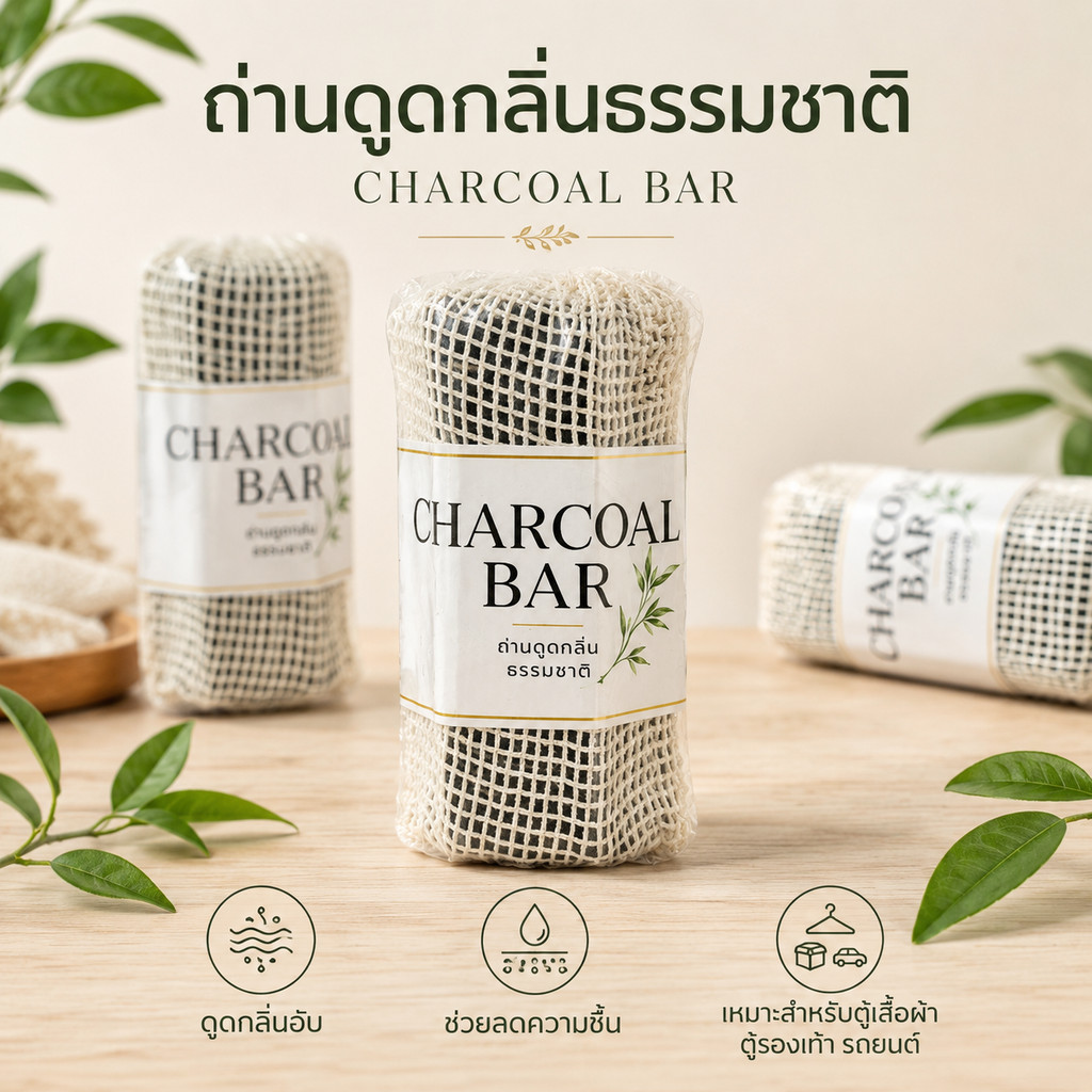 Charcoal Bar ถ่านดูดกลิ่น ดับกลิ่นอับ ตู้เสื้อผ้า ตู้รองเท้า ตู้เย็น รถยนต์ ห้องนอน ถุงถ่านธรรมชาติ