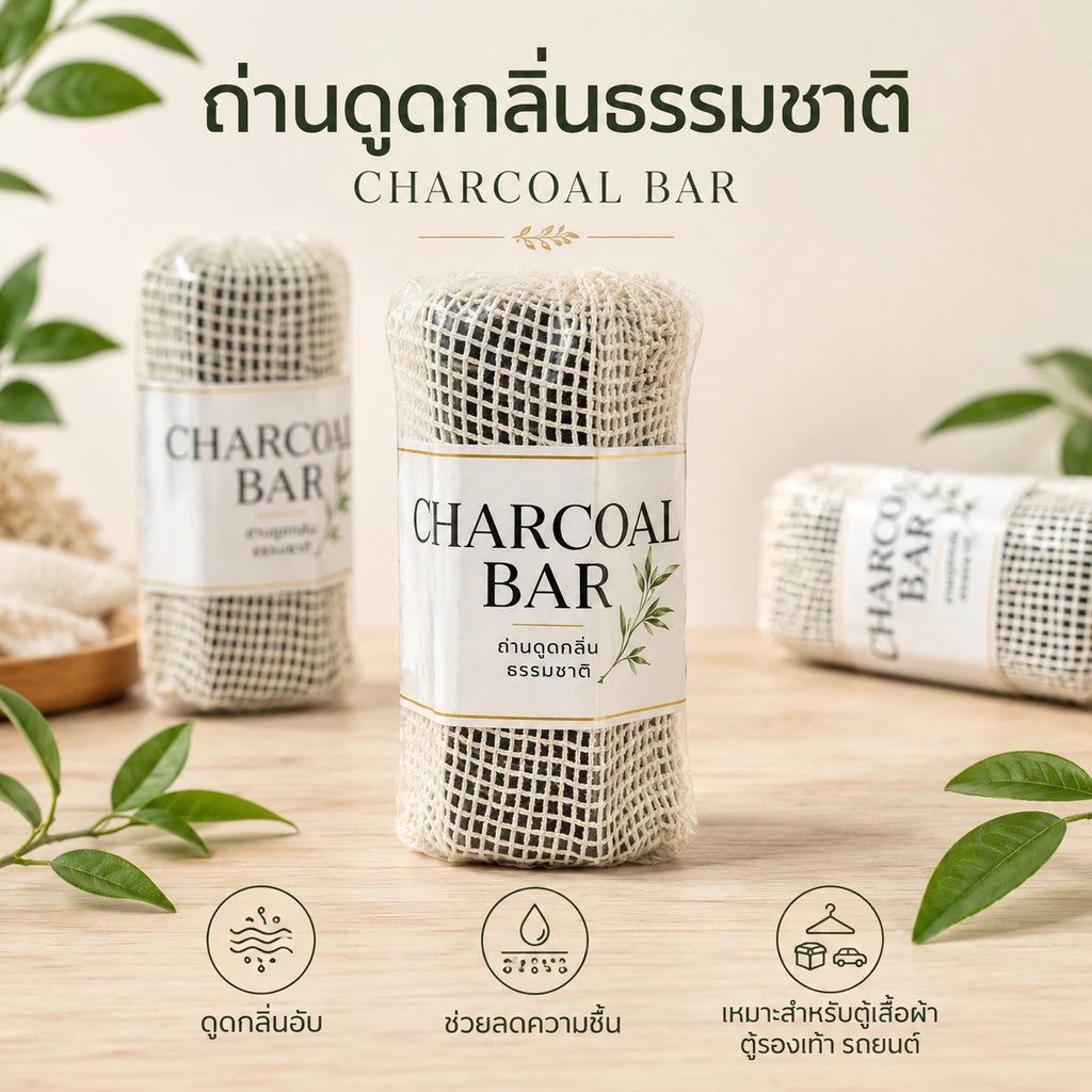 Charcoal Bar ถ่านดูดกลิ่น ดับกลิ่นอับ ตู้เสื้อผ้า ตู้รองเท้า ตู้เย็น รถยนต์ ห้องนอน ถุงถ่านธรรมชาติ