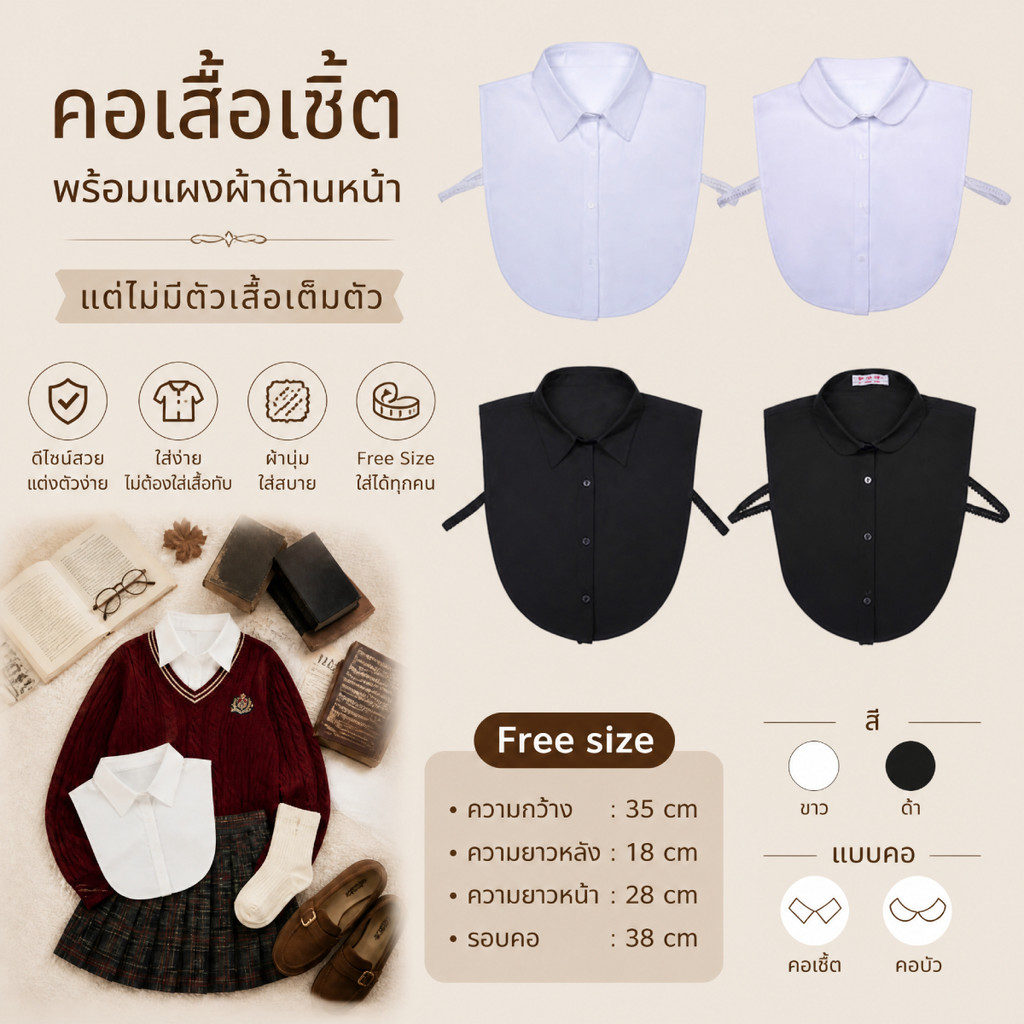 suysuy พร้อมส่ง ปกเสื้อเชิ้ตเทียมพร้อมยางยือรอบอก คอปกปลอม คอปก เชิ้ตผู้หญิง ปกเสื้อ เสื้อเชิ้ตคอปกสีขาว