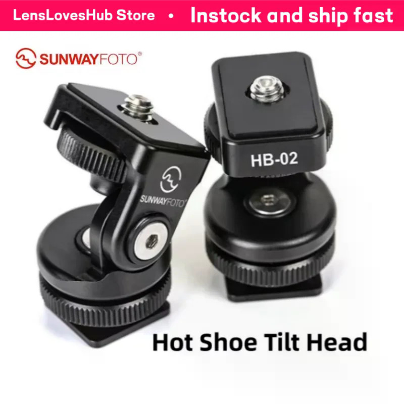SUNWAYFOTO HB-02 All-Metal Mini Tilt Head 36g CNC Aluminium Hot Cold Shoe Mount ±54° มุมสําหรับไฟ LE
