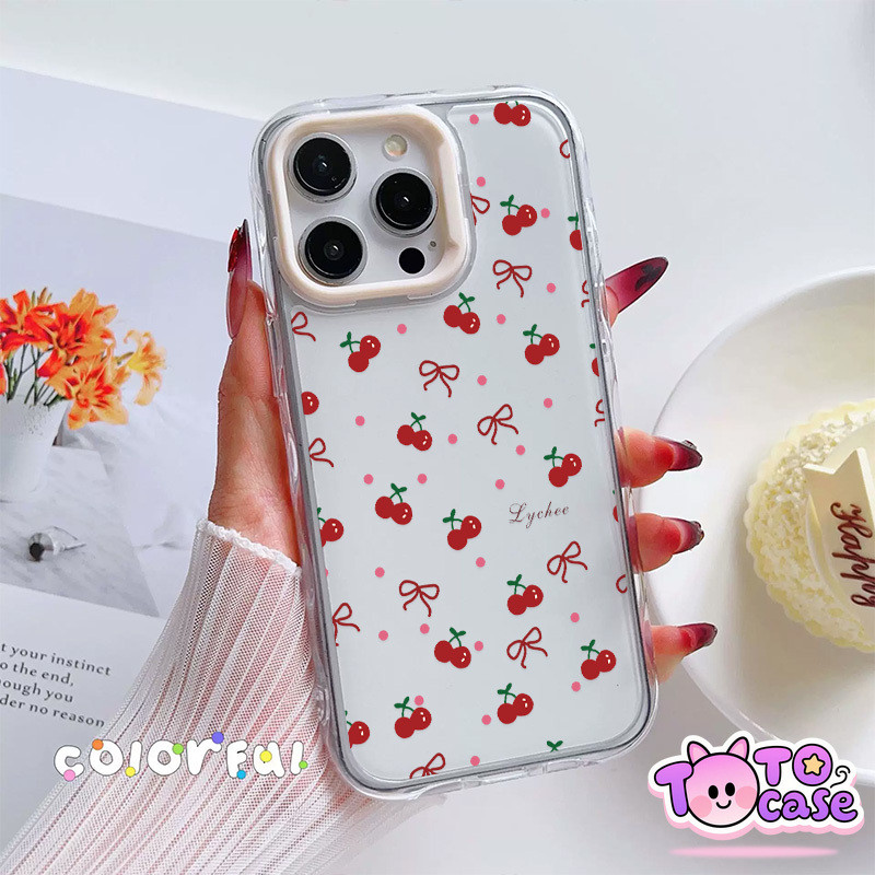 เคส TPU สไตล์สาวหวาน ลายโบว์เชอร์รี่จุดโพลก้า เข้ากับ IPhone 13 16 14 17 12 15 11 Pro Max 12 13 14 Pro 15 Plus