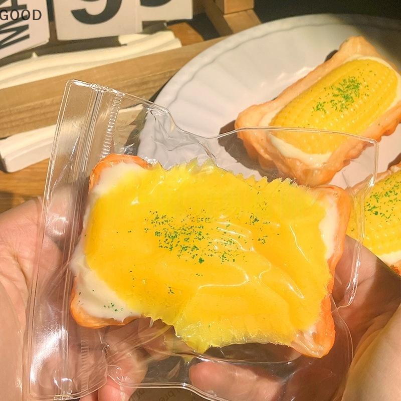 [GD] 1 ชิ้น Handmade ข้าวโพดทาร์ตไข่ของเล่นนุ่มพิเศษสําหรับความเครียดบรรเทาบีบ Telescopic Props เด็กอาหารเด็กหยิกเพลงของเล่น TH