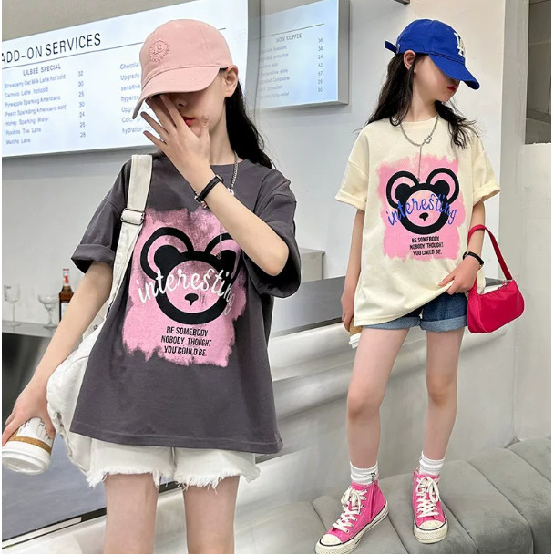 [คุณภาพสูง]เสื้อยืดเด็กผ้าฝ้าย คอกลม แฟชั่นเกาหลี เสื้อฤดูร้อน ของฝากเที่ยวไทย kids t-shirt for girl 1-12y