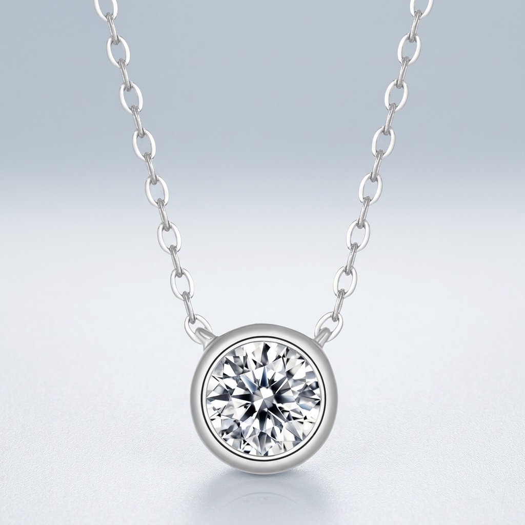 S925 สร้อยคอเงินจี้ฟอง Moissanite รอบหรูหรา Clavicle Chain Niche ออกแบบสร้อยคอขายส่ง 6EQR