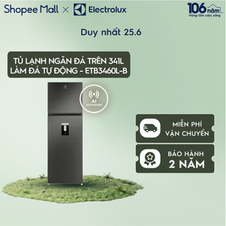 Giao miền Bắc - Tủ lạnh Electrolux ngăn đá trên 341L Series 700 làm đá tự động ETB3460L-B -AI Autosense,Lấy nước ngoài