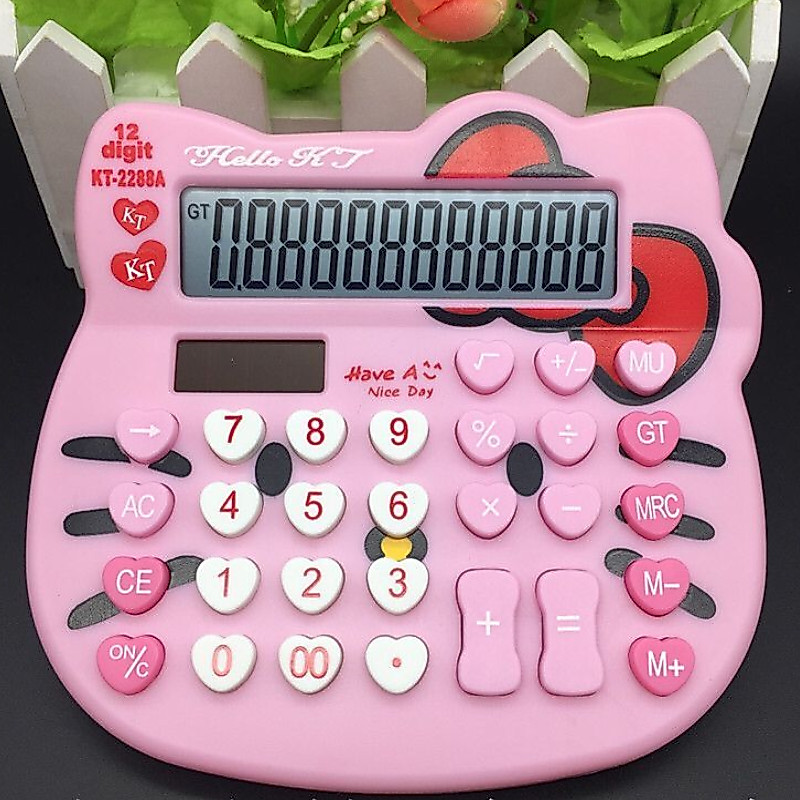 เครื่องคิดเลข ขนาดใหญ่ หน้าจอ 12 หลัก ลายคิตตี้ Hello Kitty ใช้ถ่าน AA 1ก้อน ใช้พลังงานแสงอาทิตย์ KT-2028A ได้ครบชุด สมุ