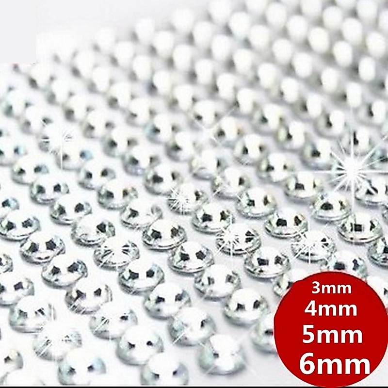 3/4/5/6 มม.อะคริลิคสีขาวคริสตัล Rhinestones Tattoo สติกเกอร์กาว Flatback Rhinestones สําหรับสมุดภาพ DIY/สติกเกอร์ตกแต่งมือถือ Decal จัดแต่งทรงผมสติกเกอร์เพชร