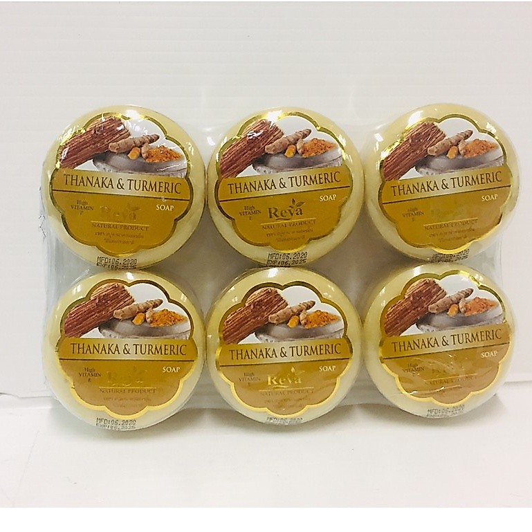 Reya สบู่เรยา สูตร ทานาคา & ขมิ้น (ก้อนกลม)(1แพ็ค มี 6ก้อน) น้ำหนักปริมาณก้อนละ 100กรัม