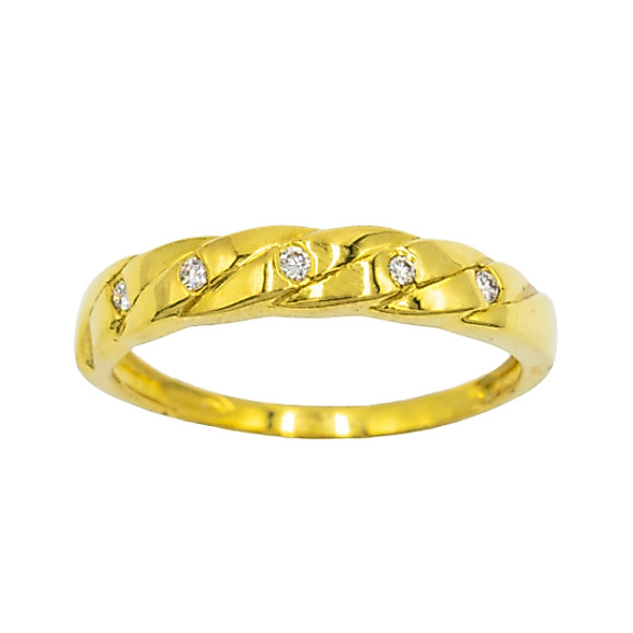 Happy Jewelry แหวนเชือกเรียบๆ ประดับเพชร 3 เม็ด แหวนเพชรแท้ ทองแท้ 37.5% (9K) ME666