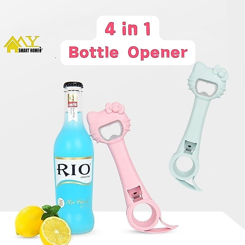 Hello Kitty 4 in 1 ที่เปิดขวด สเตนเลส เครื่องมือบาร์ ที่เปิดเบียร์ กลางแจ้ง ปิกนิก แบบพกพา ปาร์ตี้ ครัว อาหารค่ํา ที่เปิดขวด Corkscrew Beer Bottle Opener Kitchen Multipurpose Manual Twist Anti Slip Can Lid Jar Bottle Cap Opener Kitchen Helper Tool