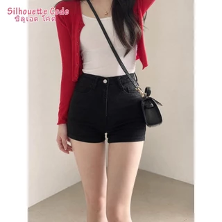กางเกงขาสั้นเอวสูง พร้อมส่ง​ สีดำ ผ้ายืดรัดรูป ขาเด้ง ใส่เที่ยวสบาย แมททุกสไตล์​ #กางเกงยีนส์