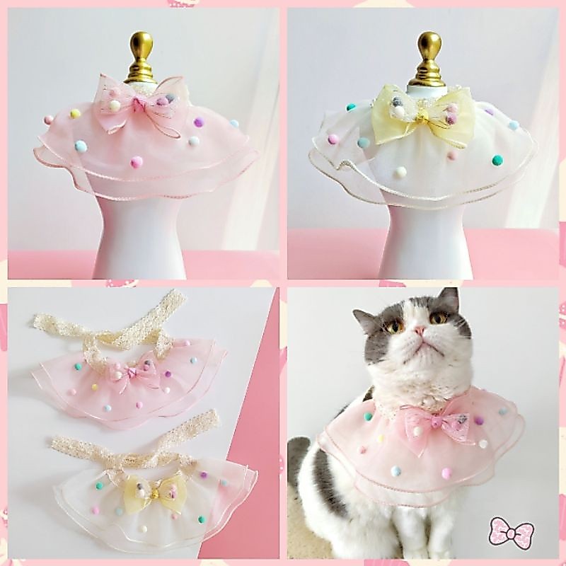 (A09)(พร้อมส่งจากไทย!!) ปลอกคอเจ้าหญิงสีพาสเทลสำหรับสัตว์เลี้ยง สไตล์คุณหนู สีสวยละมุนมาก ปลอกคอแมว-สุนัข ราคาถูกมากๆ