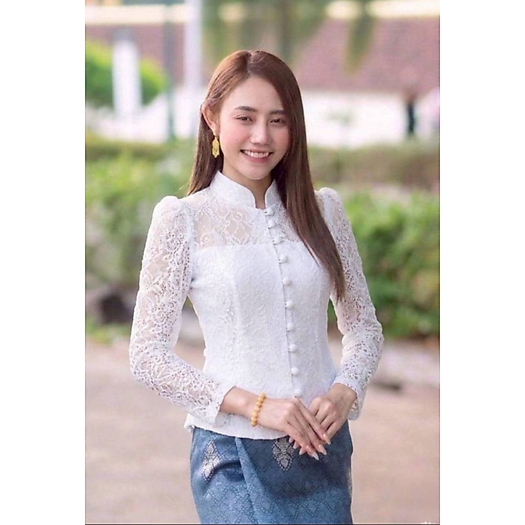 เสื้อลูกไม้อิตาลี่ รุ่นคอจิตรลดาเอวจีบ