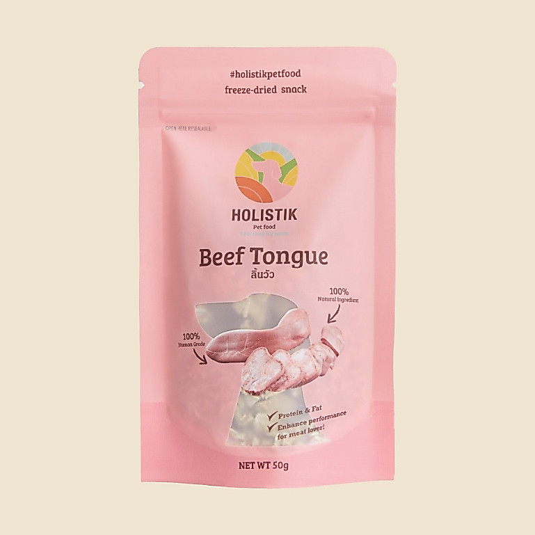 ลิ้นวัวฟรีซดราย 50 กรัม (Holistik Freeze-dried snack : Beef tongue)