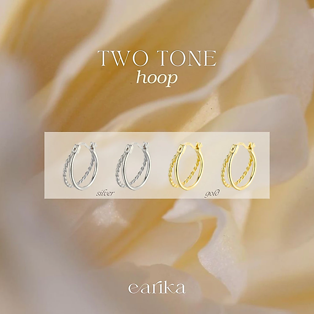 earika.earrings - two tone hoop ต่างหูห่วงก้านเงิน ชุบทองคำขาว/ทอง เหมาะสำหรับคนแพ้ง่าย